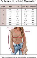 PRETTYGARDEN Women's Chic Deep V Neck Long Sleeve Knit Ruched Tops Off Shoulder Solid Ribbed Knitted Crop Pullover Sweater - Image 6